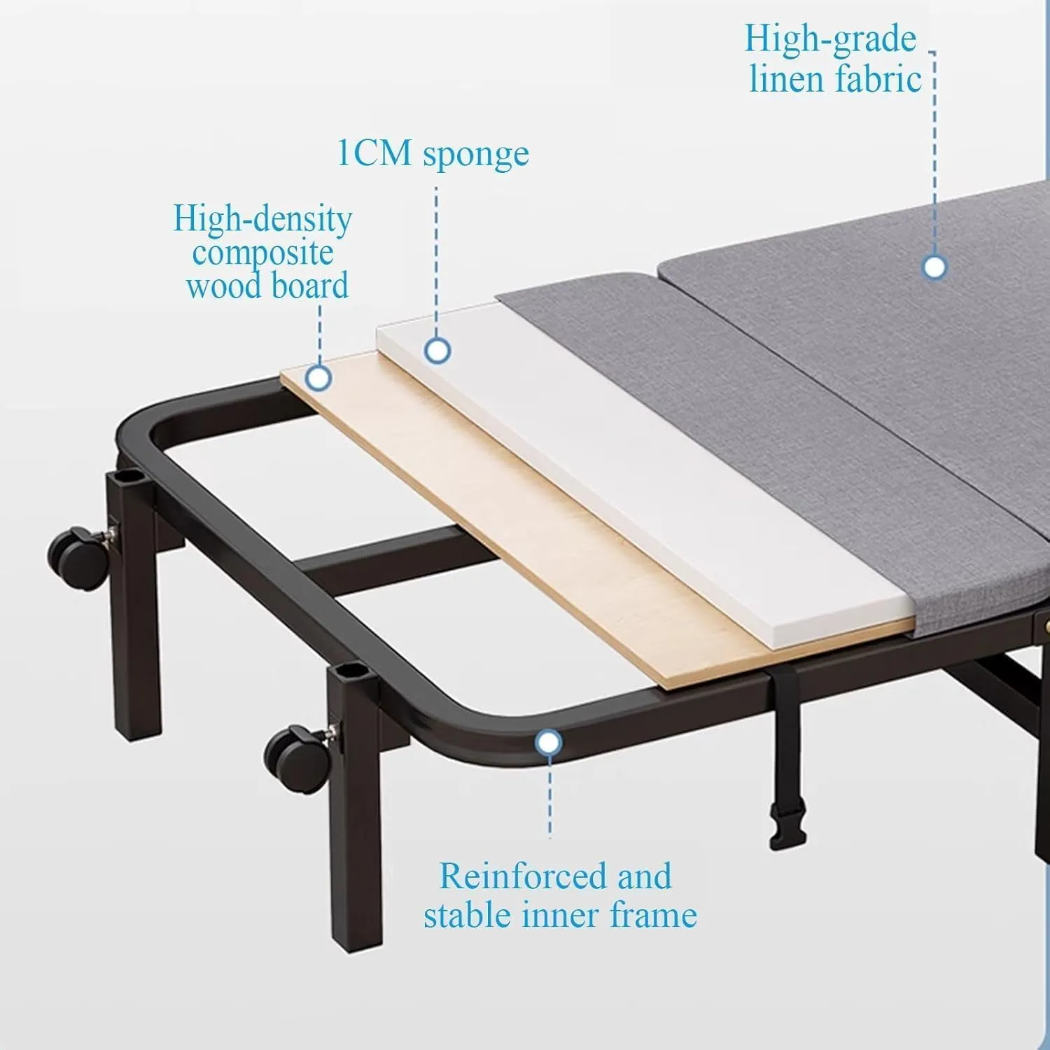 Folding Camping Bed Metal Frames Sleeping Cots for Adults with Mattress and Casters Reclining Chaise Load 330lbs Camping Cot