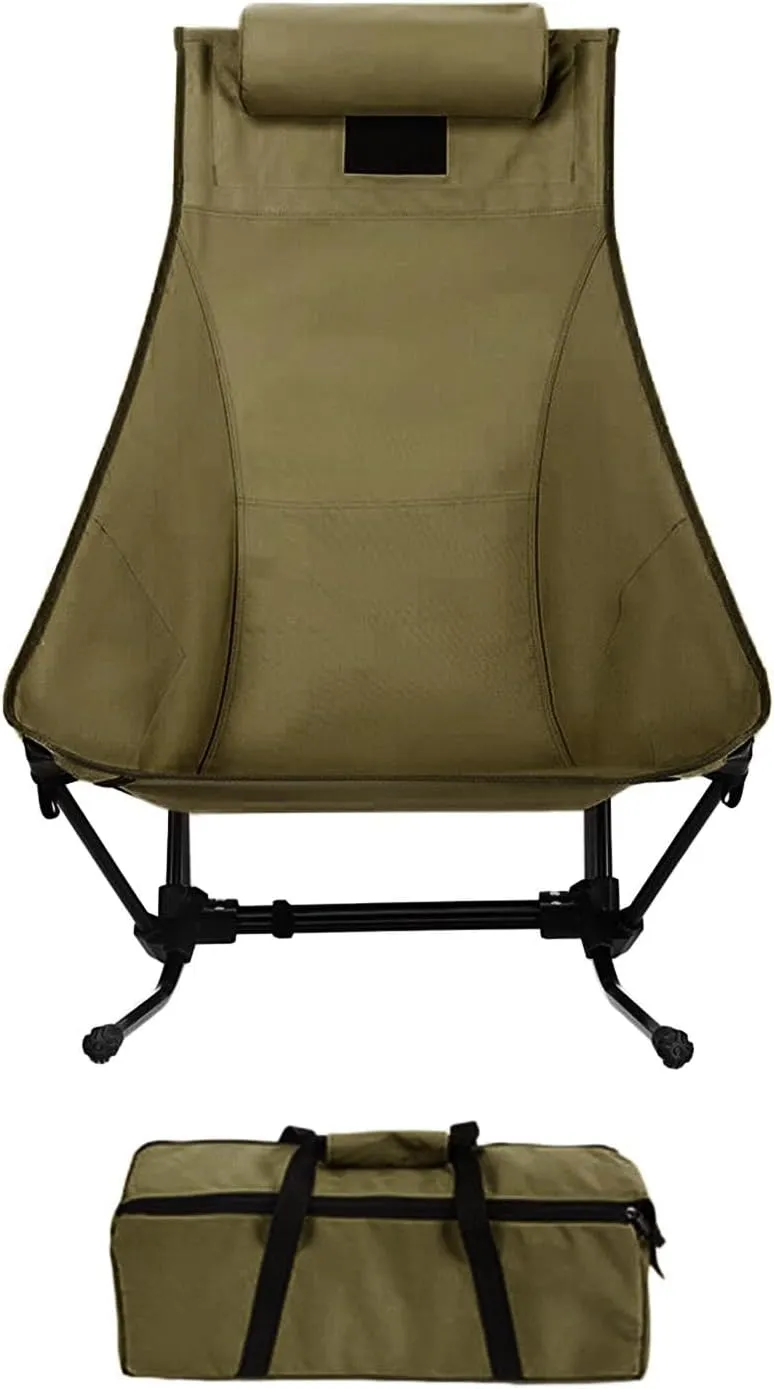 Folding Camping Chair Outdoor Moon Chair Reclining Sitting Chair Lightweight Beach Chair Folding Chair for Yard Deck BBQ, Green