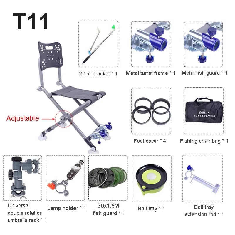 Folding Camping Chair Stool Portable Fishing Chair 180 Degree Adjustable Backrest Four-leg Recliner Aluminum Alloy Fish Chair