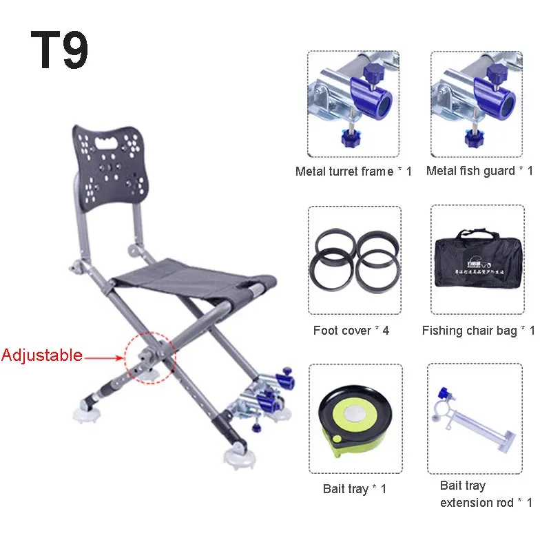 Folding Camping Chair Stool Portable Fishing Chair 180 Degree Adjustable Backrest Four-leg Recliner Aluminum Alloy Fish Chair