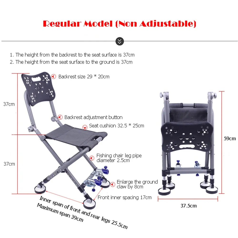 Folding Camping Chair Stool Portable Fishing Chair 180 Degree Adjustable Backrest Four-leg Recliner Aluminum Alloy Fish Chair