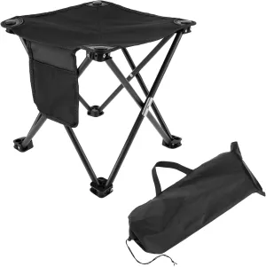 Folding Camping Stool, 12.3 Inch Portable Camping Stool With with Carry Bag, Convenient for Travel, BBQ, Fishing Hiking Outdoor Folding Stool with Non-Slip seat Cushion,Load Capacity to 400lbs (Black)
