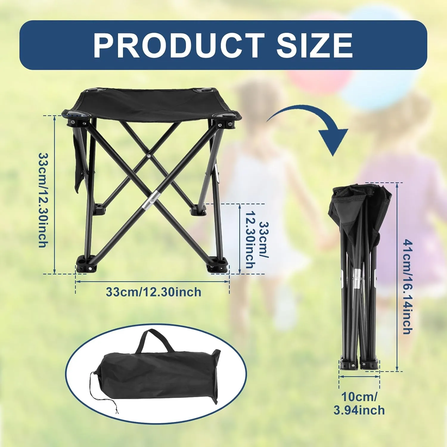 Folding Camping Stool, 12.3 Inch Portable Camping Stool With with Carry Bag, Convenient for Travel, BBQ, Fishing Hiking Outdoor Folding Stool with Non-Slip seat Cushion,Load Capacity to 400lbs (Black)