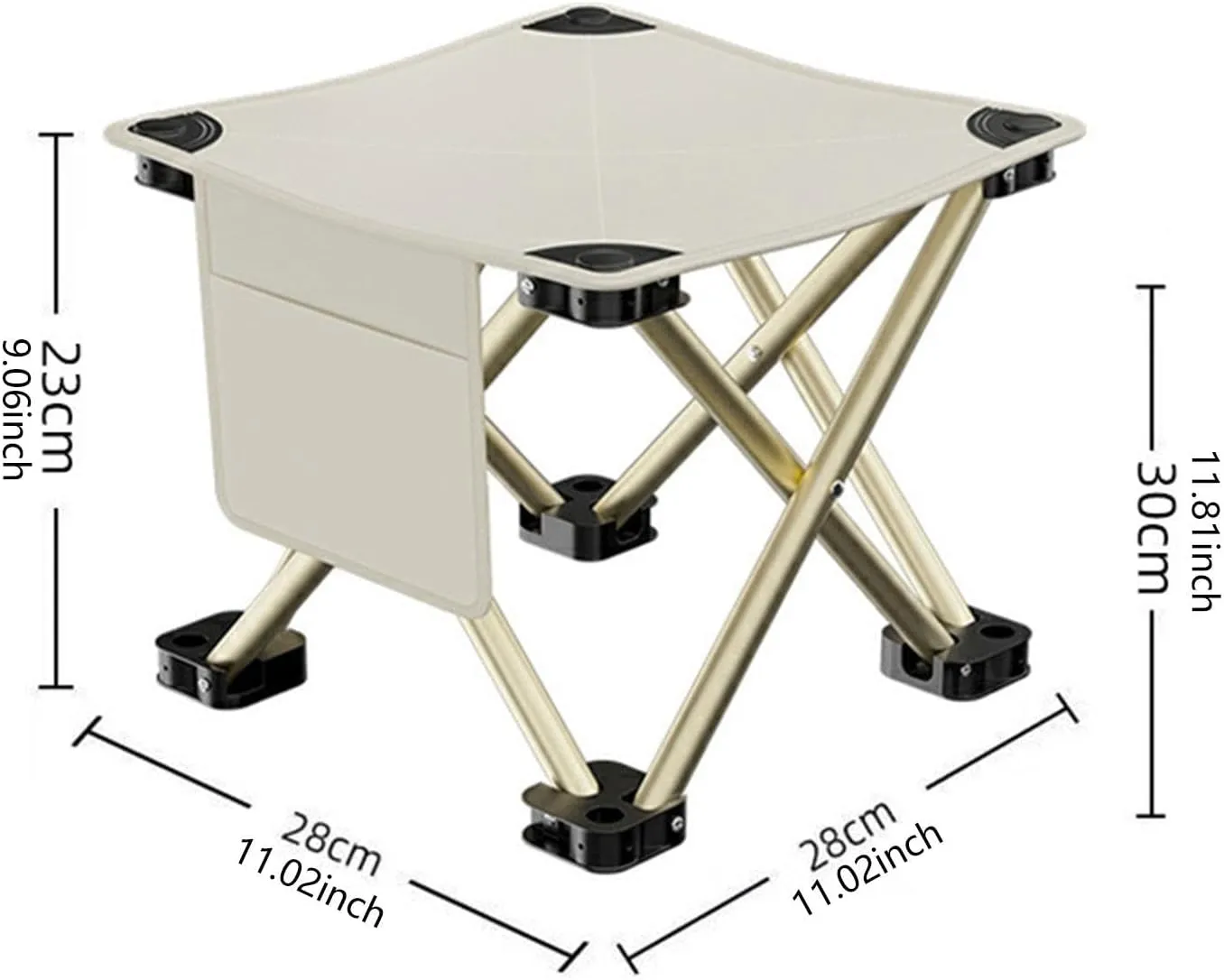Folding Camping Stool Footstool Multipurpose with Side Pocket Small Foldable Chair for Park Outdoor Camping Travel Picnic, White, 28cmx28cmx23cm