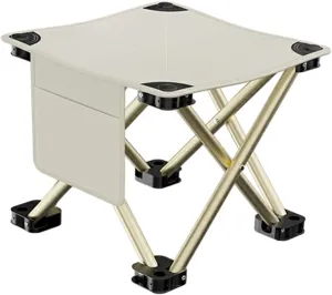 Folding Camping Stool Footstool Multipurpose with Side Pocket Small Foldable Chair for Park Outdoor Camping Travel Picnic, White, 28cmx28cmx23cm