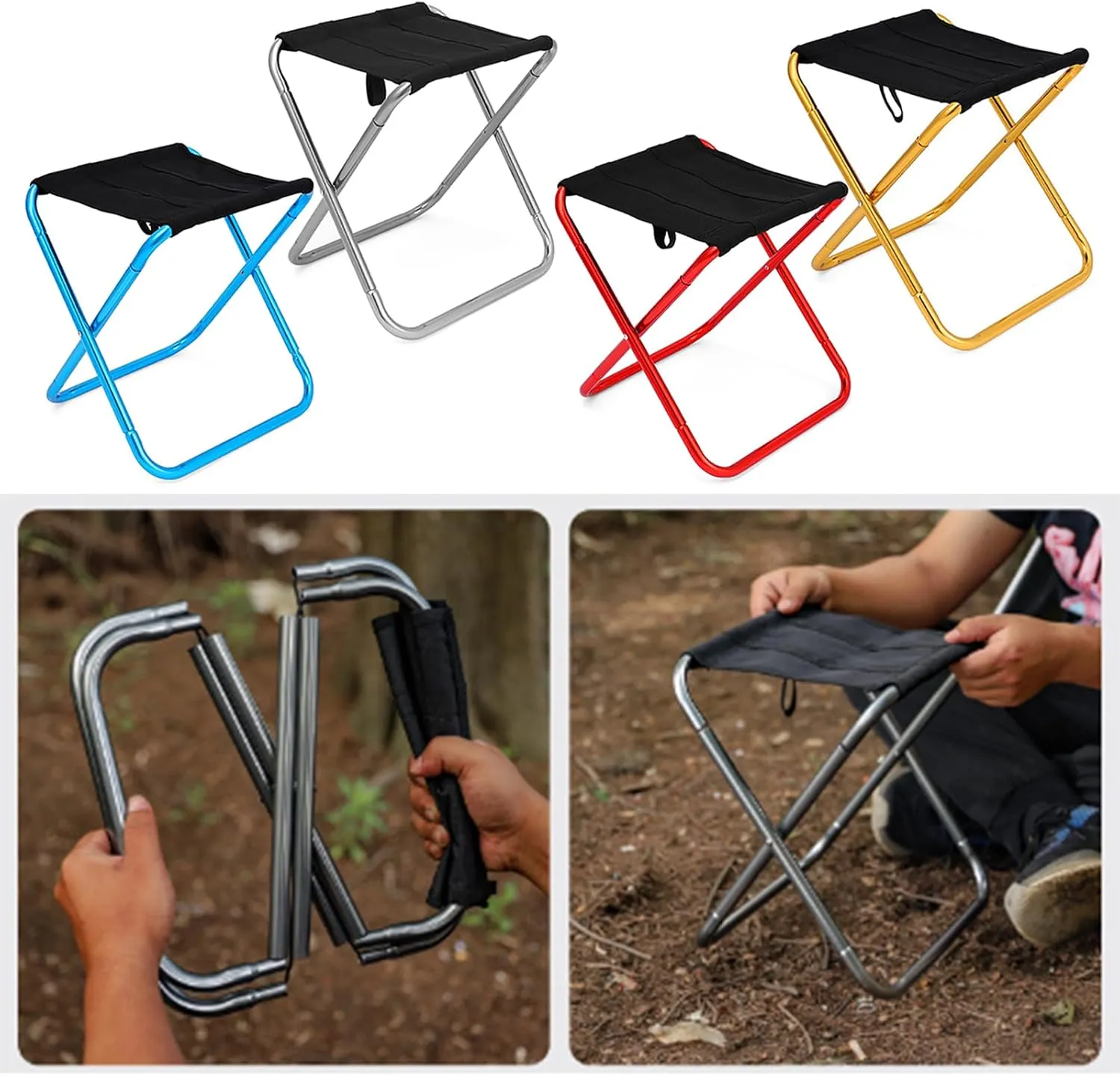 Folding Camping Stool Portable Seats Little Fishing Chair Foldable Camp Stool for Camping Fishing Hikings Gardenings