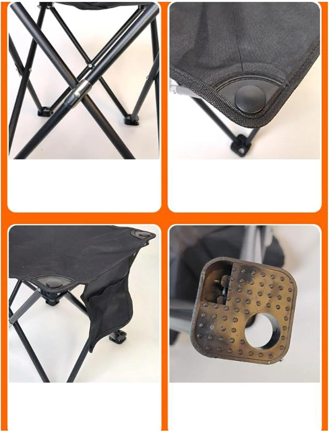 Folding Camping Stool Recliner Foot Rest Compact Practical Small Foldable Chair with Side Pocket for Walking Picnic Garden, Black, 33cmx33cmx32cm