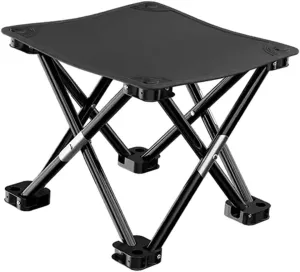 Folding Camping Stool Recliner Foot Rest Compact Practical Small Foldable Chair with Side Pocket for Walking Picnic Garden, Black, 33cmx33cmx32cm