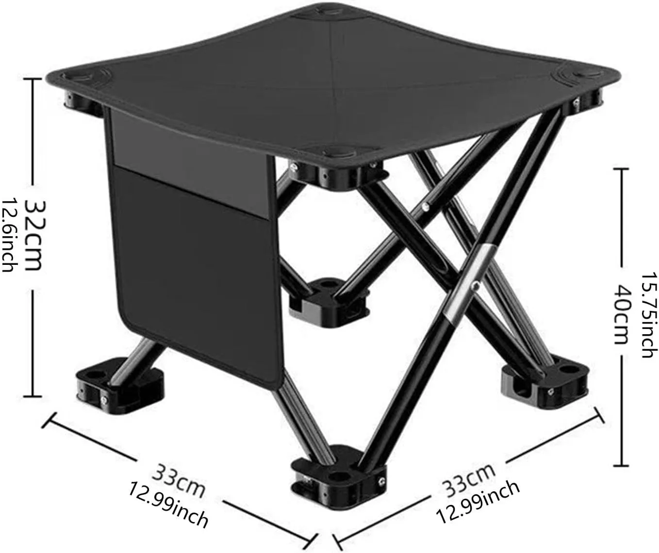 Folding Camping Stool Recliner Foot Rest Compact Practical Small Foldable Chair with Side Pocket for Walking Picnic Garden, Black, 33cmx33cmx32cm
