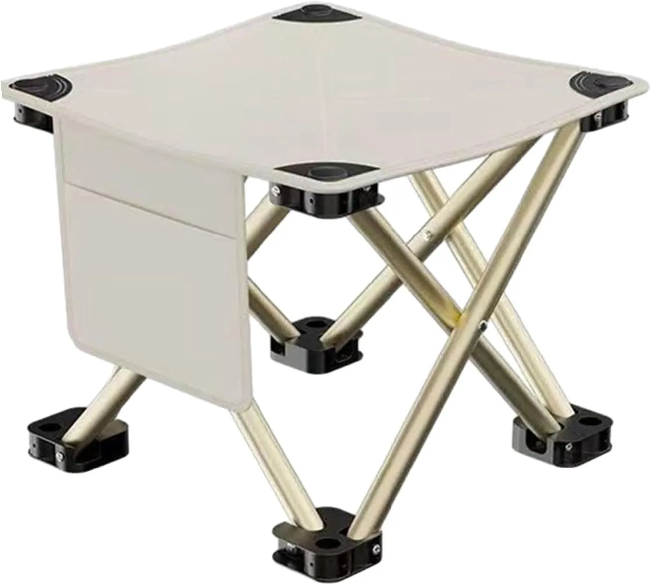 Folding Camping Stool Recliner Foot Rest Compact Practical Small Foldable Chair with Side Pocket for Walking Picnic Garden, White, 33cmx33cmx32cm
