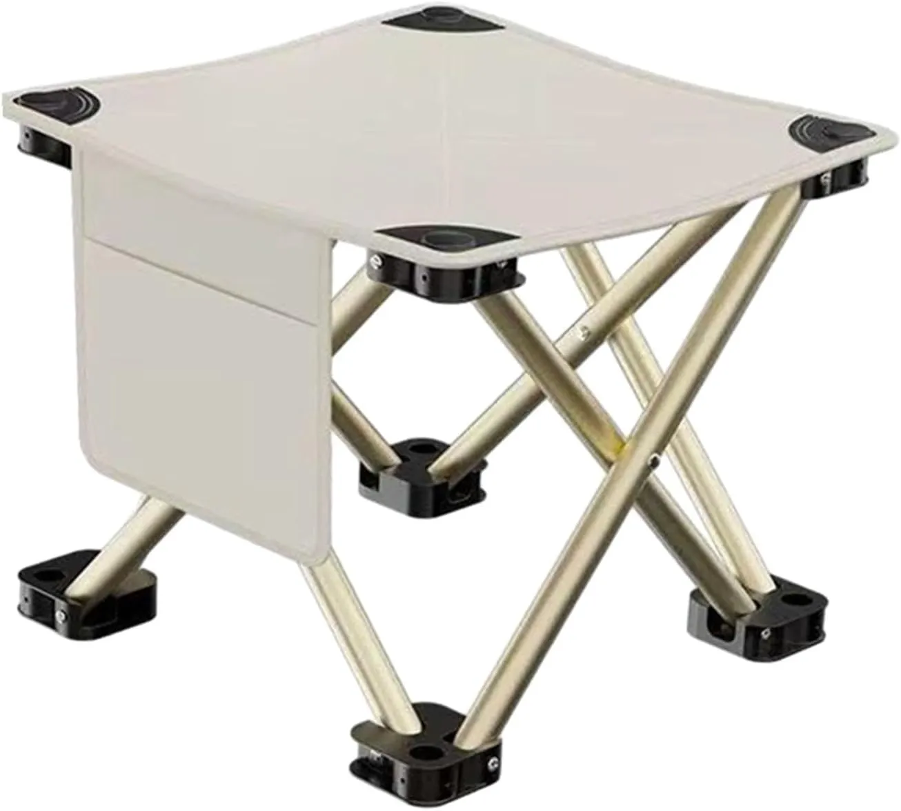 Folding Camping Stool Recliner Foot Rest Compact Practical Small Foldable Chair with Side Pocket for Walking Picnic Garden, White, 33cmx33cmx32cm