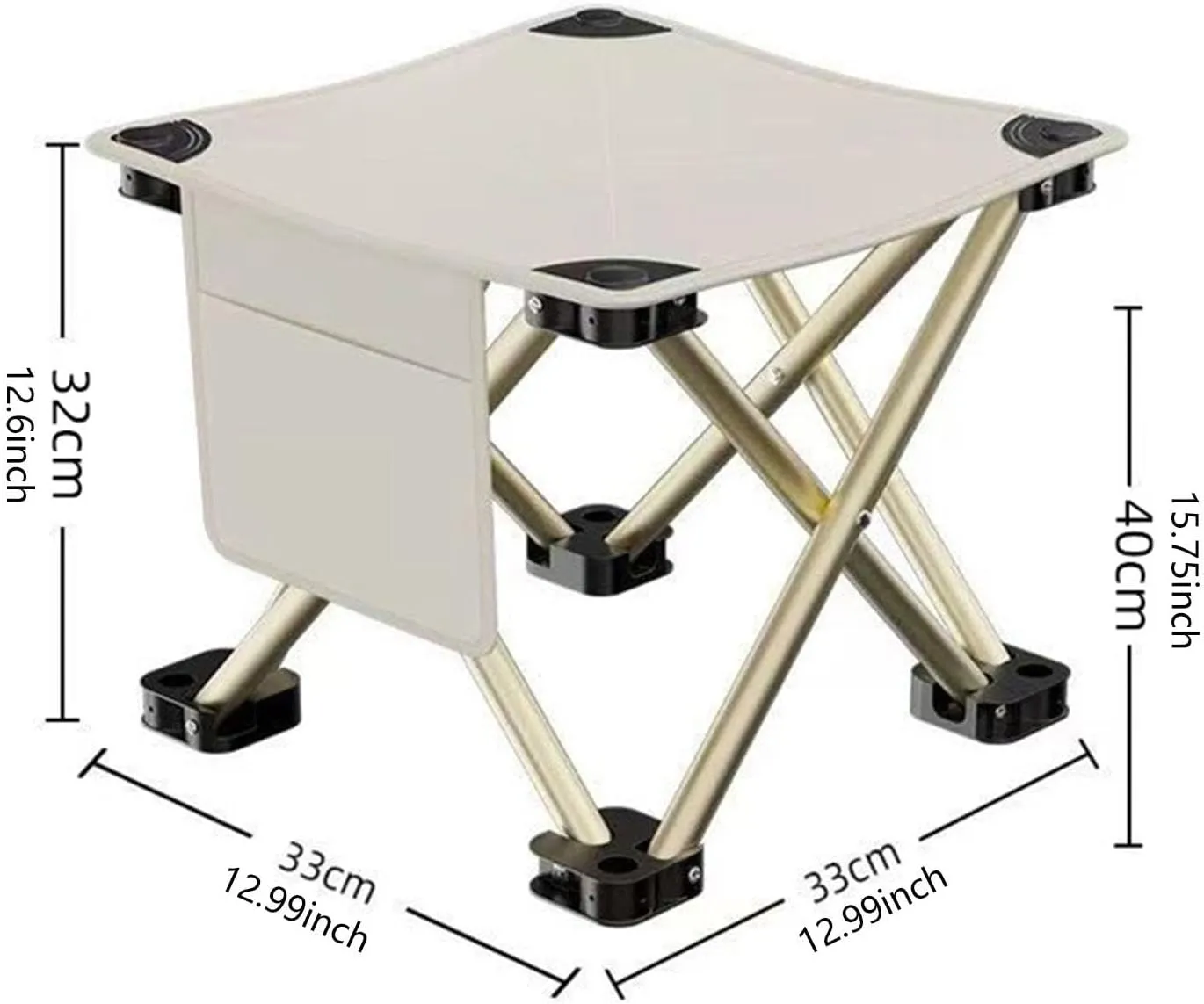 Folding Camping Stool Recliner Foot Rest Compact Practical Small Foldable Chair with Side Pocket for Walking Picnic Garden, White, 33cmx33cmx32cm