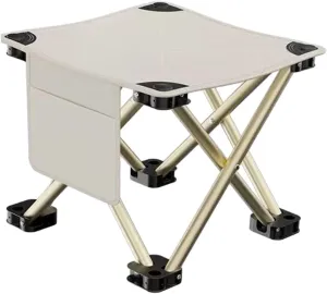 Folding Camping Stool Recliner Foot Rest Compact Practical Small Foldable Chair with Side Pocket for Walking Picnic Garden, White, 33cmx33cmx32cm
