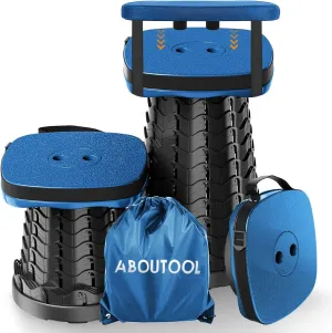 Folding Camping Stool, Square Collapsible Portable Stool,Collapsible Stool with Elastic Seat Cushion& Adjustable Nylon Bag, Sturdy Lightweight Telescoping Foldable Stool,Max Load 485lb (blue)
