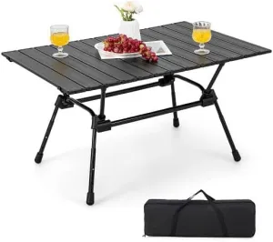 Folding Heavy-Duty Aluminum Camping Table with Carrying Bag-Black