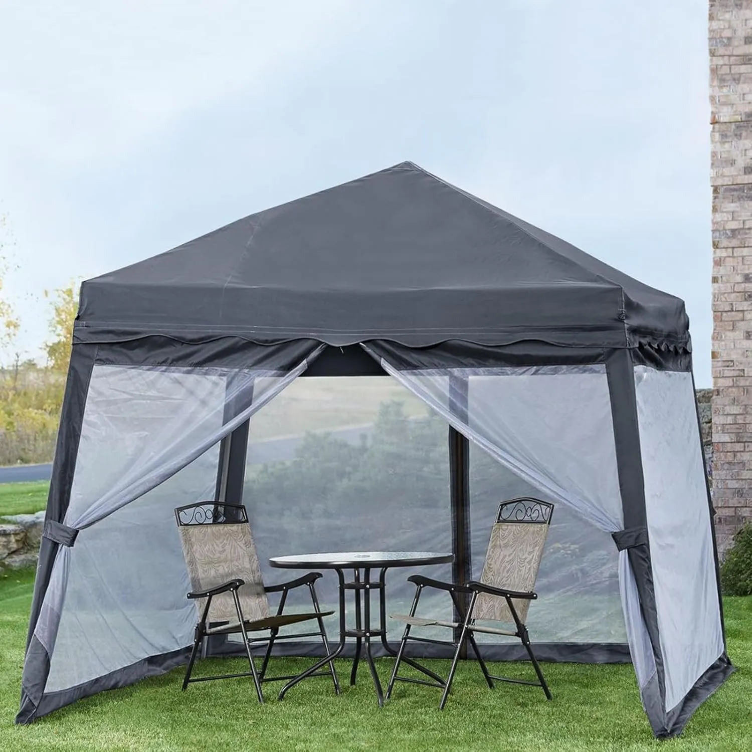 Folding Pop-Up Canopy with Mosquito Net Polyester,Steel Grey
