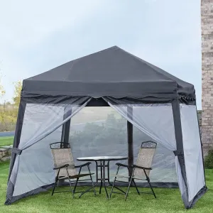 Folding Pop-Up Canopy with Mosquito Net Polyester,Steel Grey