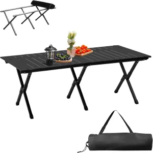 Folding Portable Camping Table Picnic Black Table for 4-6 People,Lightweight Roll up Side Tables Outdoor Backpacking Tables,Stable & Sturdy,Multi-Purpose for Travel Hiking Gathering BBQ Party,46x24 In