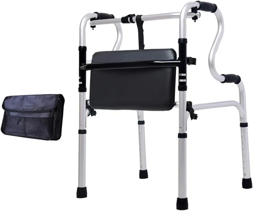 Folding Rollator Rollator Walker Folding Walker for Seniors with Storage Bags Walking Frames Height Adjustable Mobility Aids for Elderly People Rehabilitation,Without Wheels