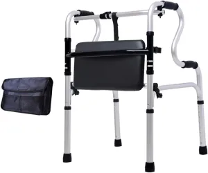 Folding Rollator Rollator Walker Folding Walker for Seniors with Storage Bags Walking Frames Height Adjustable Mobility Aids for Elderly People Rehabilitation,Without Wheels