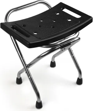 Folding Shower Seat, Stainless Eligible Shower Chair for Inside Shower, 400lbs Portable Travel Shower Stool, Safety Anti-Slip Bath Chair for Seniors, Disabled(Black)