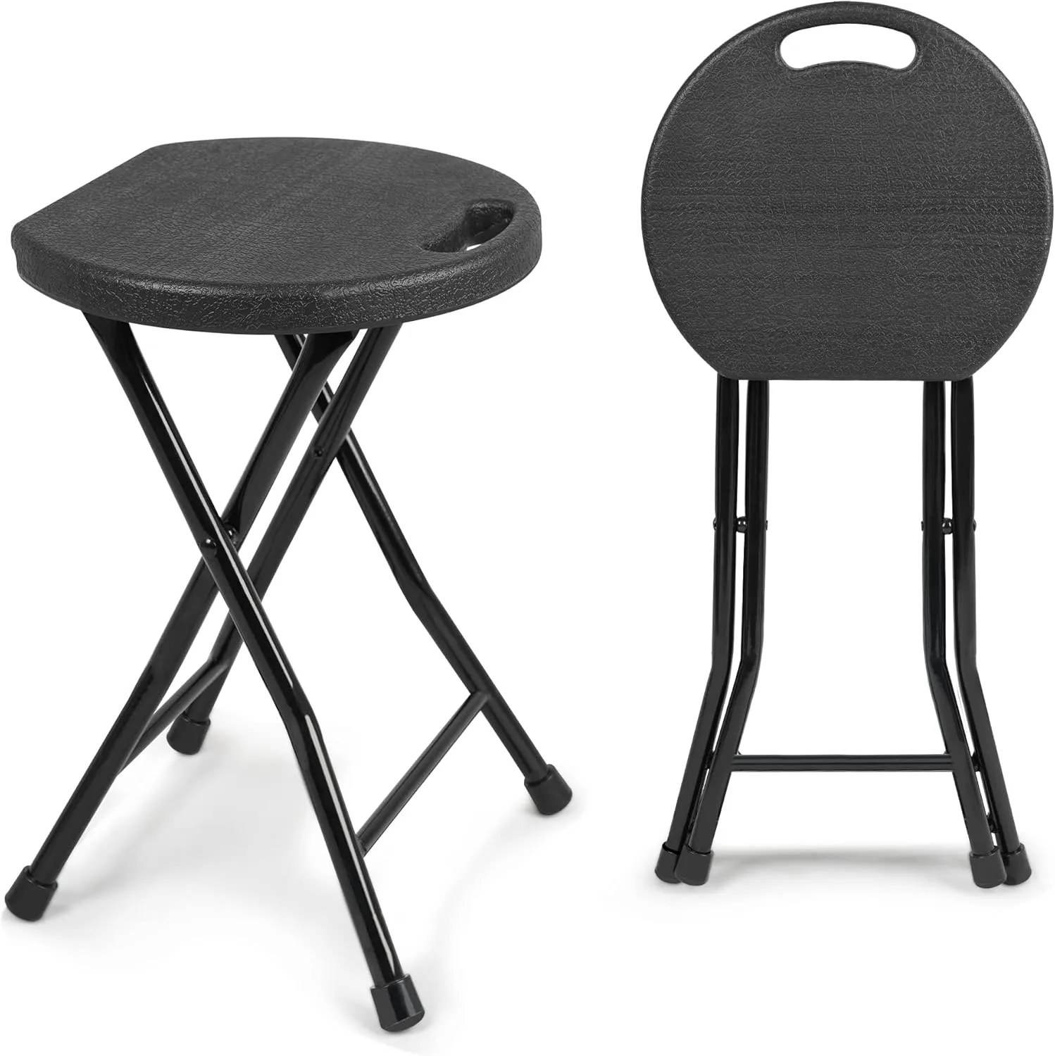 Folding Stool, 550lbs Capacity Foldable Stool with Handle, Portable Stools for Adults Heavy Duty, Folding Chair, 18 inch Collapsible Stool for Meeting Room/Party/Garden/Home (Set of 2, Black)