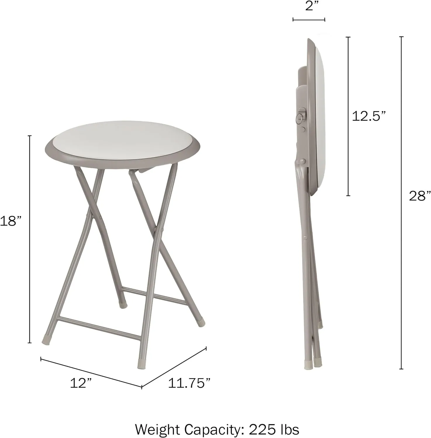 Folding Stool - Backless 18-Inch Stool with 225lb Capacity for Kitchen or Rec Room - Portable Indoor Counter Bar Stools by Lavish Home (White)