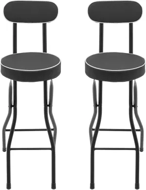 Folding Stool, Cushioned Padded Folding Stool Portable Bar Stool with Back for Camping Kitchen Home Office, Tall Bar Collapsible Stools (Black, 2Pcs 25.6in)