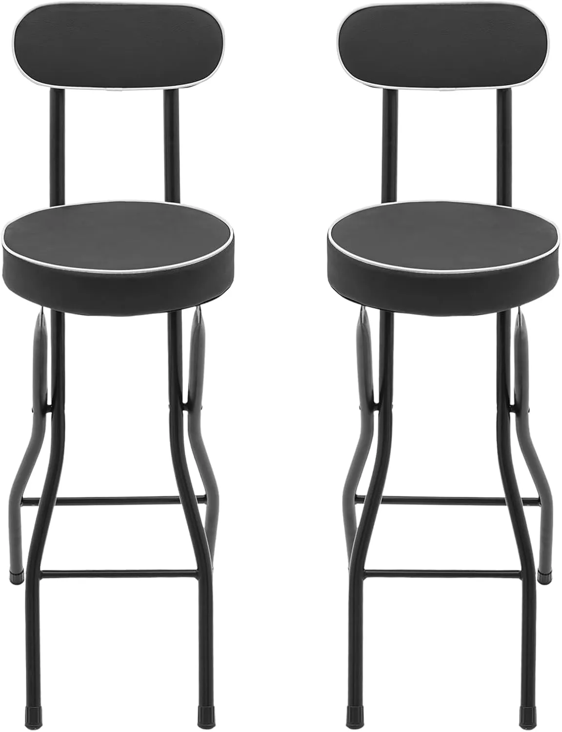 Folding Stool, Cushioned Padded Folding Stool Portable Bar Stool with Back for Camping Kitchen Home Office, Tall Bar Collapsible Stools (Black, 2Pcs 25.6in)