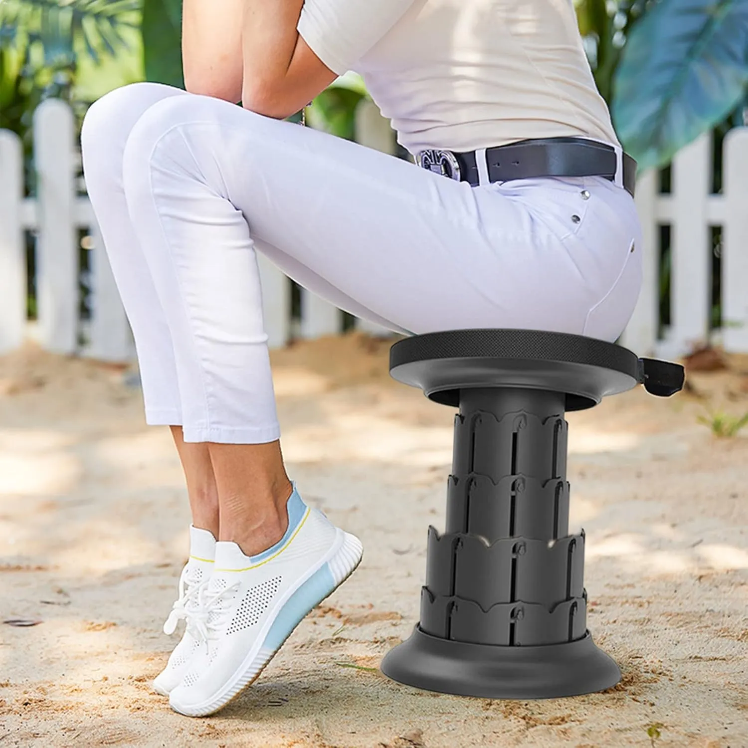 Folding Stool - Retractable Portable Seat, Lightweight, Adjustable Height, Foldable Telescoping Stool for Outdoor & Indoor Use