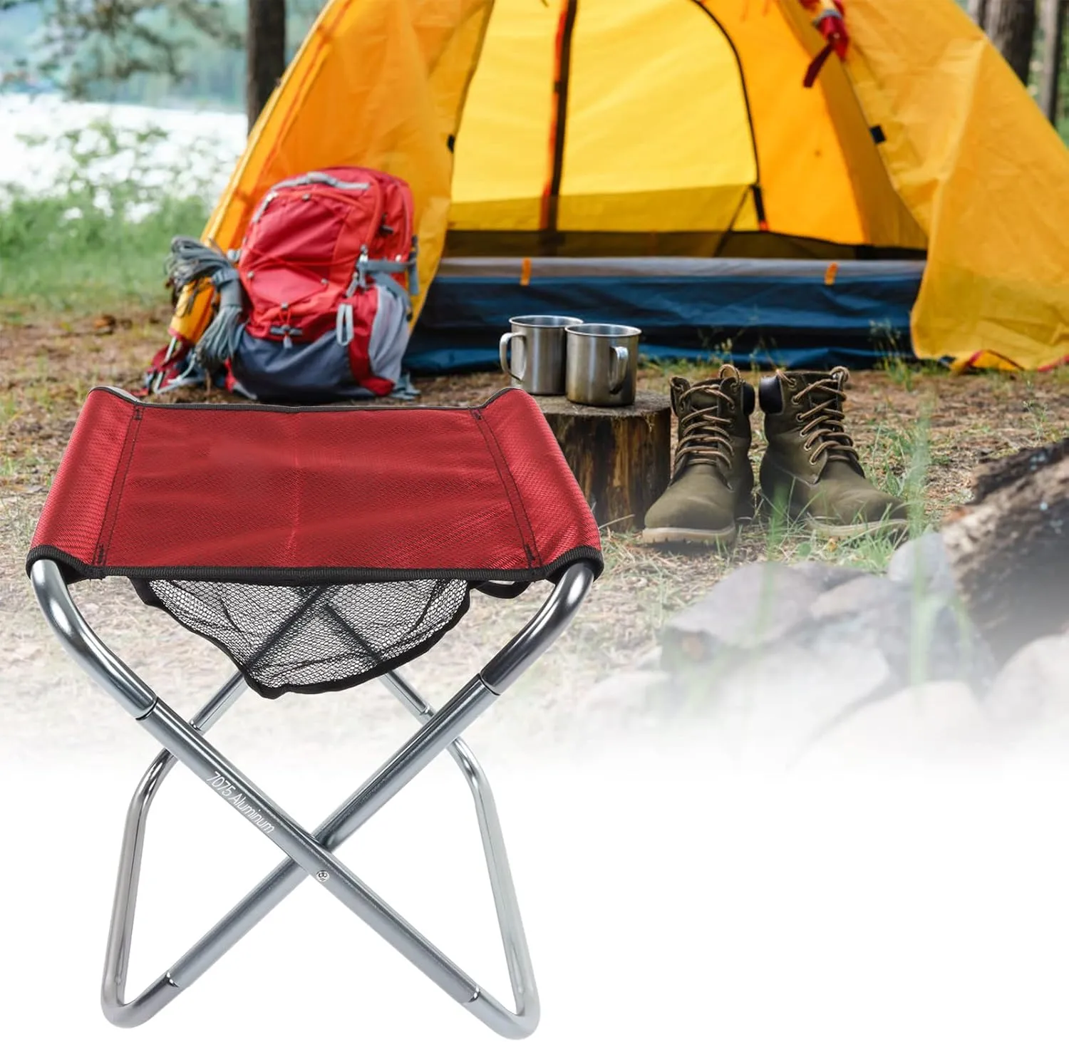 Folding Stool,Outdoor Portable Folding Stool,Folding Camping Stool,Aluminium Alloy Train Painting Folding Stool Plus Size,for Outdoor Fishing Hiking Backpacking Travelling (Red)