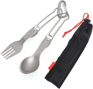 Folding Travel Camping Cutlery Set Portable Utensil Light Weight Metal Fork Spoon Outdoor Flatware Dishwasher Safe