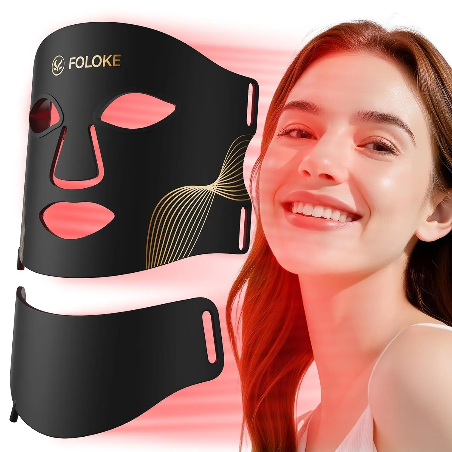 FOLOKE LED Light Therapy Mask Skin Care, LEDs face mask & neck mask Red - Wavelength for Home Use,– Advanced Skincare Made Easy （JET）