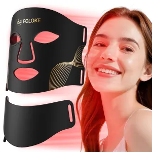 FOLOKE LED Light Therapy Mask Skin Care, LEDs face mask & neck mask Red - Wavelength for Home Use,– Advanced Skincare Made Easy （JET）