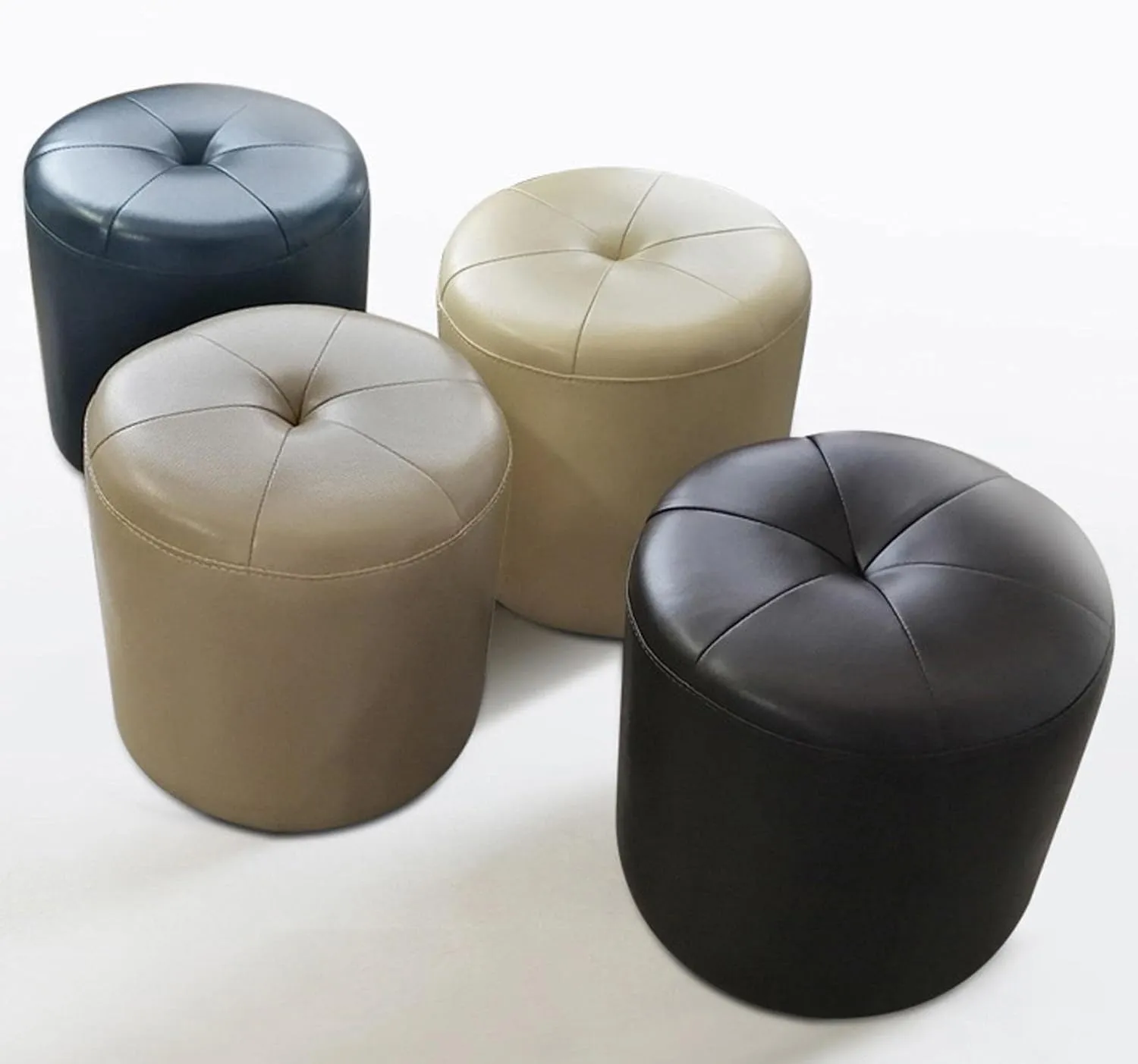 Foot Stool Cowhide Footstool Round Foot Stools Shoe Change Stool Pouffe Footstool for The Bedroom for Living Room, Beige Yellow- 32x40cm,Khaki-32x32cm