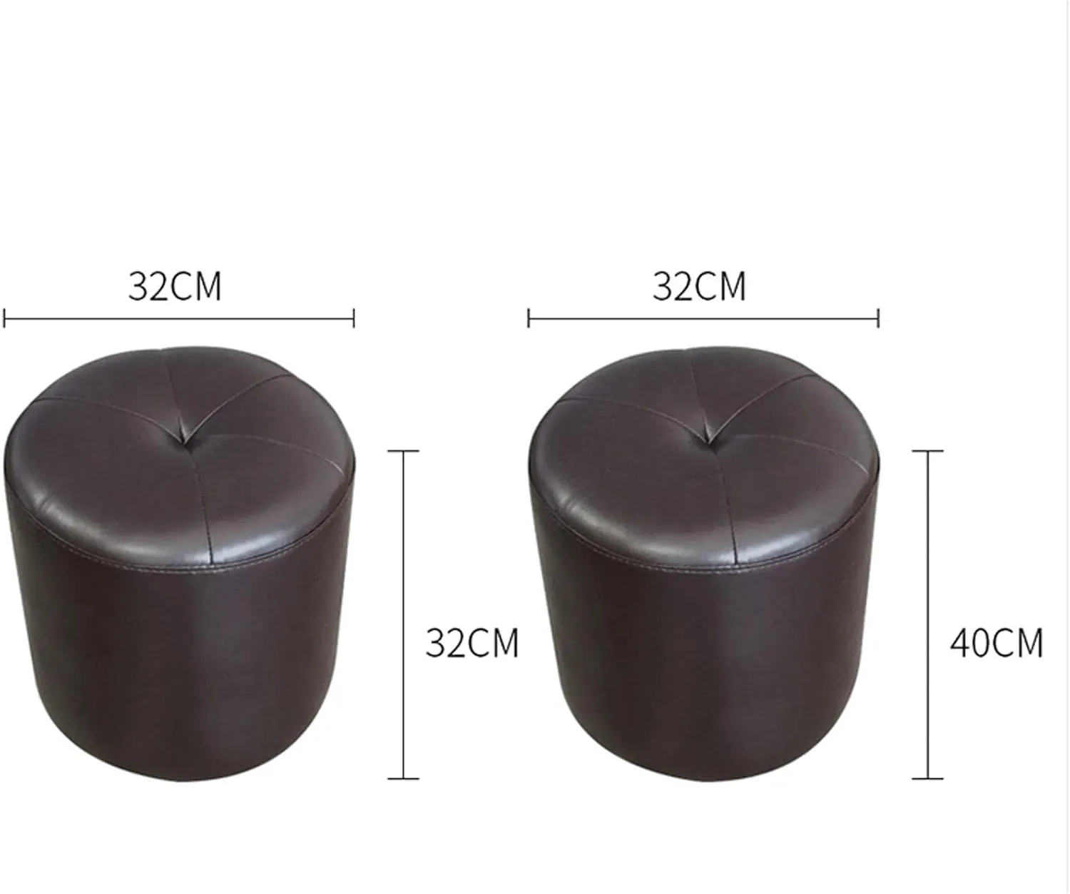 Foot Stool Cowhide Footstool Round Foot Stools Shoe Change Stool Pouffe Footstool for The Bedroom for Living Room, Beige Yellow- 32x40cm,Khaki-32x32cm