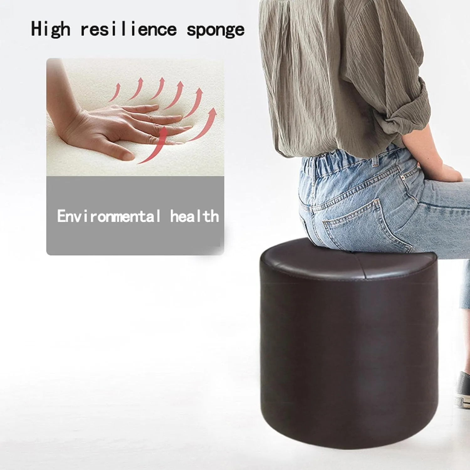 Foot Stool Cowhide Footstool Round Foot Stools Shoe Change Stool Pouffe Footstool for The Bedroom for Living Room, Beige Yellow- 32x40cm,Khaki-32x32cm