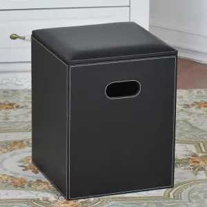 Foot Stool Shoe Change Stool Square Footstool Leather Foot stools for The Bedroom Footstools for Living Room,Black Plain weave-30x30x40cm