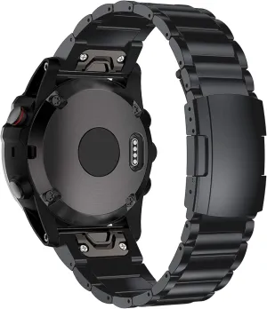 for Garmin Fenix 8 51mm/7X/6X/5X Plus Band, 26mm Titanium Metal Quick Release Easy Fit Watch Bands with Double Button Clasp for GarminEnduro 2 / Descent Mk2i / Tactix 7 Pro Smartwatch (Black)