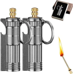 Forever Matches 2 Pack - Metal Keychain Survival Fire Starter | Flint Lighter with Bottle Opener, Portable Emergency Fire Starter for Camping, Hiking(2pc-Black)