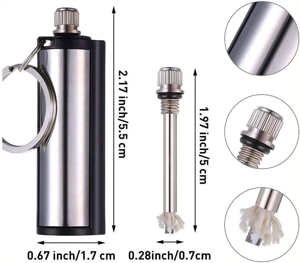 Forever Water and Windproof Lighter, Stainless Steel Key Chain, Small and Portable, Emergency Fire Starter Kit. Pack of 6 and 10