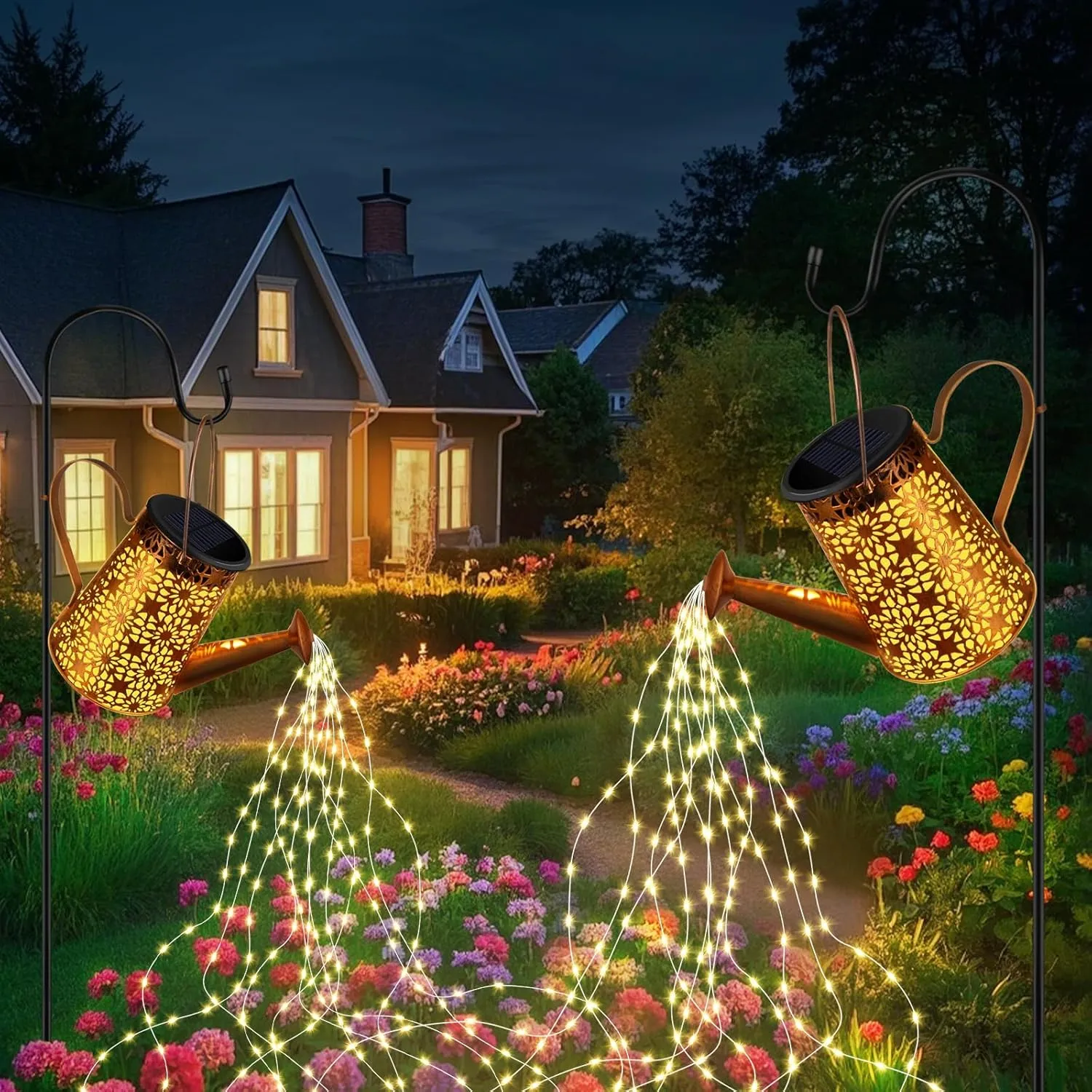 Forlivese 2PCS Solar Watering Can with Lights, Solar Lights Outdoor Decorations with Hanging Solar Garden Lights with Bracket Waterproof Watering Can Landscape Light for Patio Gardening Pathway 90LED