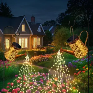 Forlivese 2PCS Solar Watering Can with Lights, Solar Lights Outdoor Decorations with Hanging Solar Garden Lights with Bracket Waterproof Watering Can Landscape Light for Patio Gardening Pathway 90LED