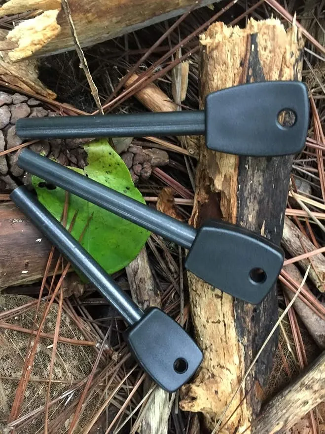 FOSTAR 3 PCS Tactical Ferro (Ferrocerium) Rods, Bushcraft Flint Fire Starter with Easy Grip Handle, 5/16 Inch Thick Waterproof Fire Steel Magnesium Camping Tool Kit