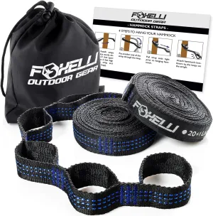 Foxelli XL Hammock Straps - Extra Long 20FT Heavy Duty No-Stretch Suspension System, 40 2 Loops, 2000 LBS Capacity, for Indoor/Outdoor Use – Set of 2 Straps & Carry Bag