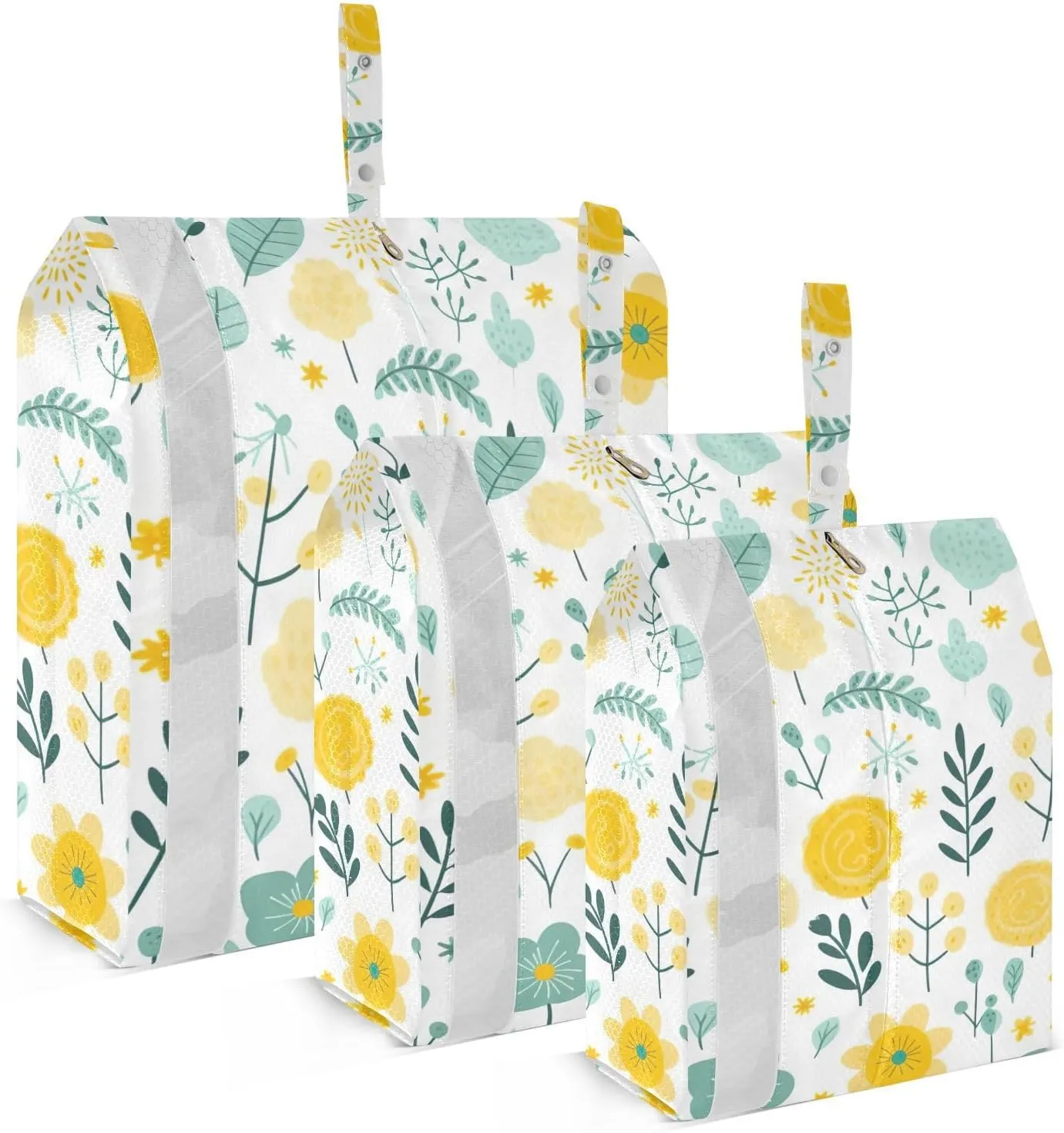 Fresh Flowers and Ppants Travel Storage Bag with Lanyard - Portable Lightweight Classified Storage Bag with Zipper, Dust and Waterproof Travel Packing Cube for Suitcase,3 Pieces
