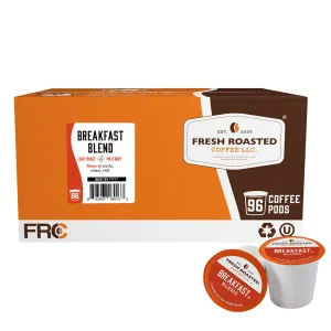 Fresh Roasted Coffee, Breakfast Blend, Light Roast, 96 Pods for K Cup Brewers