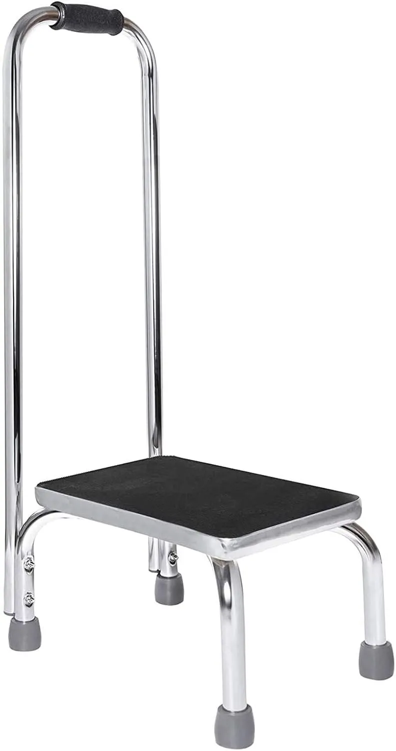 FSA/HSA Eligible, Vaunn Medical Foot Step Stool with Handle and Anti Skid Rubber Platform, Lightweight and Sturdy Stool for Children, Adults and Seniors, Chrome