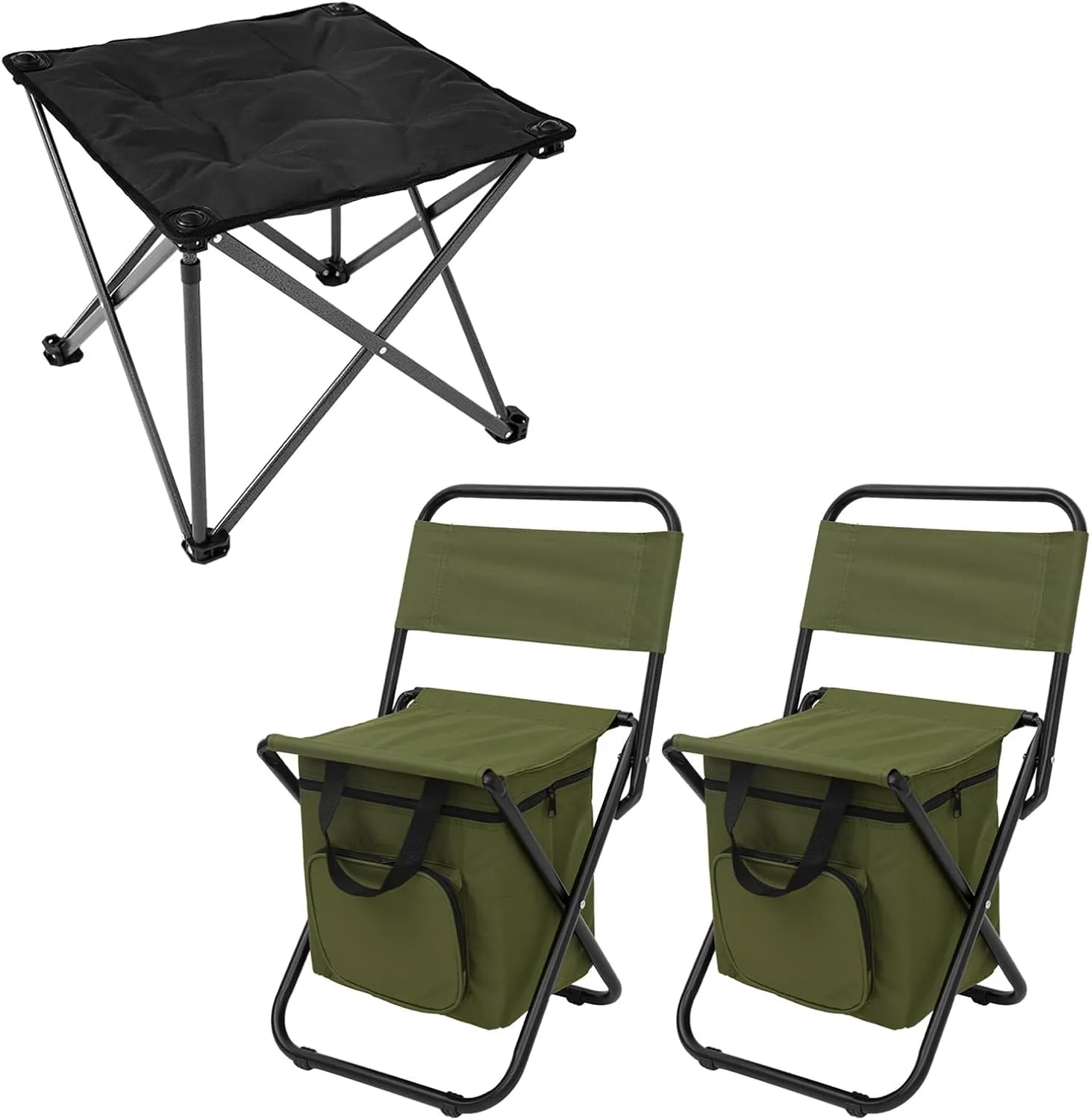 FUNDANGO Camping Stool Foot Rest and Small Fishing Chair with Cooler Bag, Folding Camping Stool Padded Camping Chair Foot Stool and Lightweight Camping Chair Compact