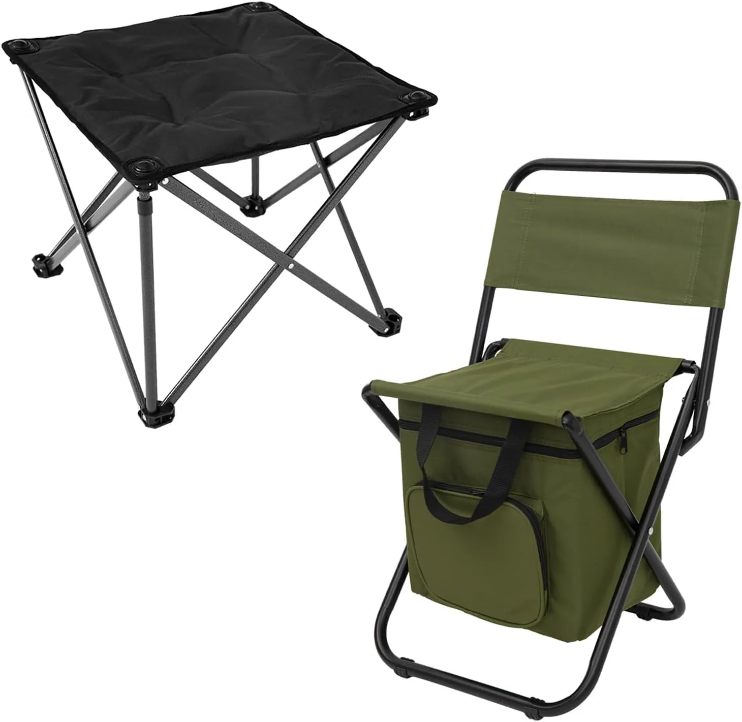 FUNDANGO Camping Stool Foot Rest and Small Fishing Chair with Cooler Bag, Folding Camping Stool Padded Camping Chair Foot Stool and Lightweight Camping Chair Compact